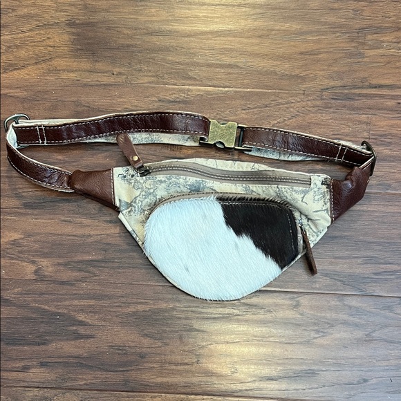 Myra Bag Handbags - Myra Bag Brown and Cream Belt Bag